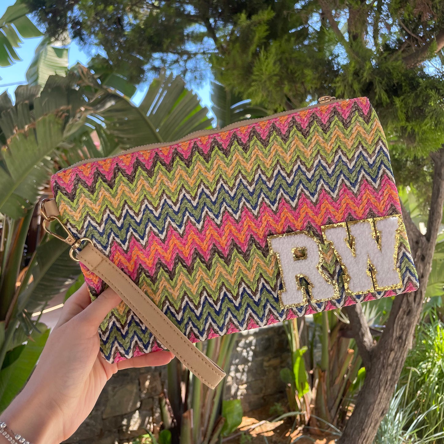 Personalised Chevron Zig Zag Pouch Clutch Patch Toiletry Makeup Cosmetic Bag