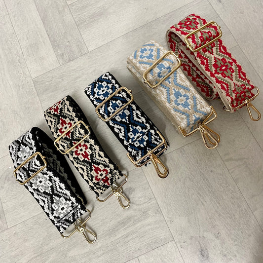 Aztec Embroidered Gold Hardware Bag Straps