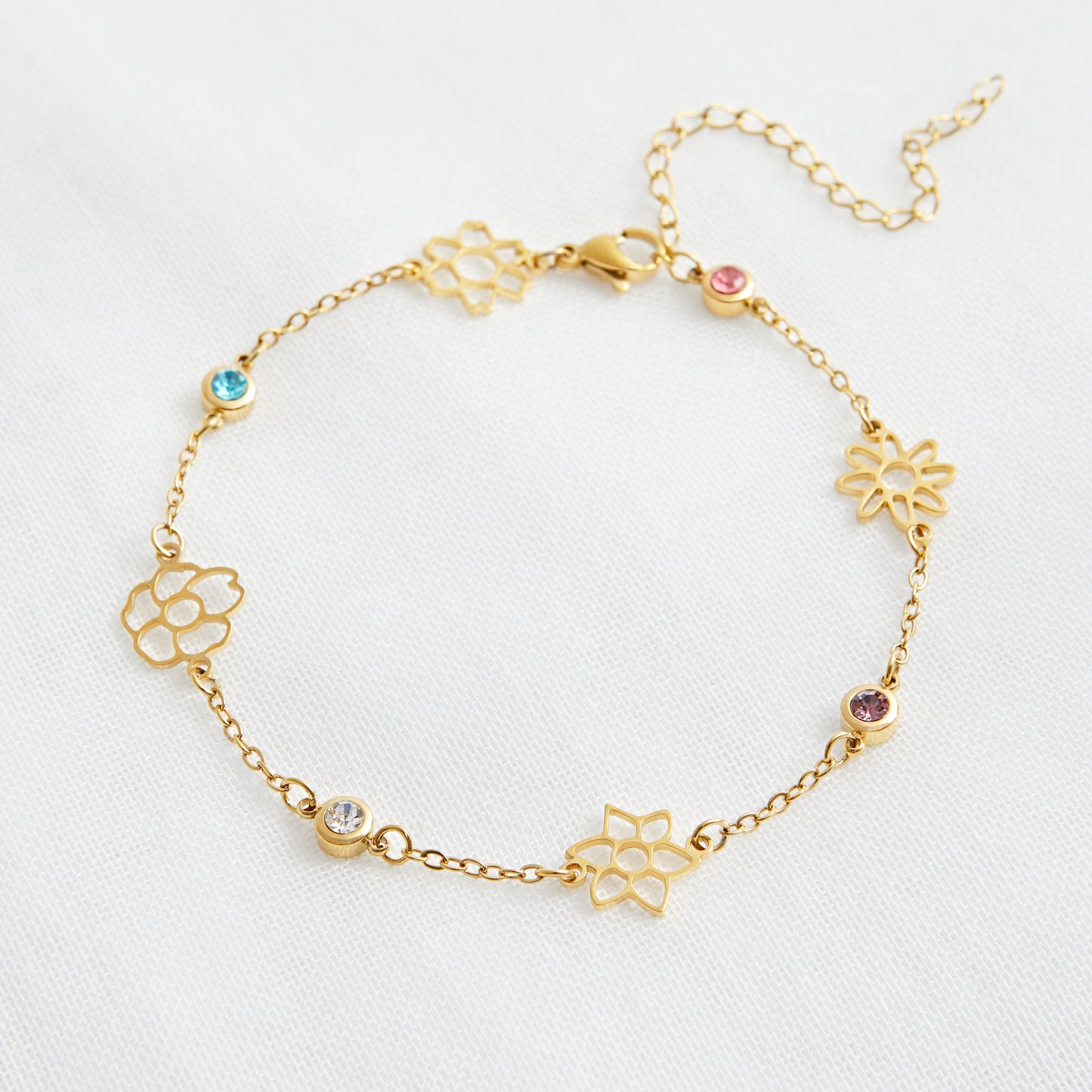 Custom Birth Month Flower And Gemstone Bracelet