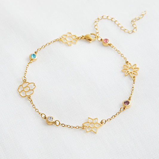 Custom Birth Month Flower And Gemstone Bracelet