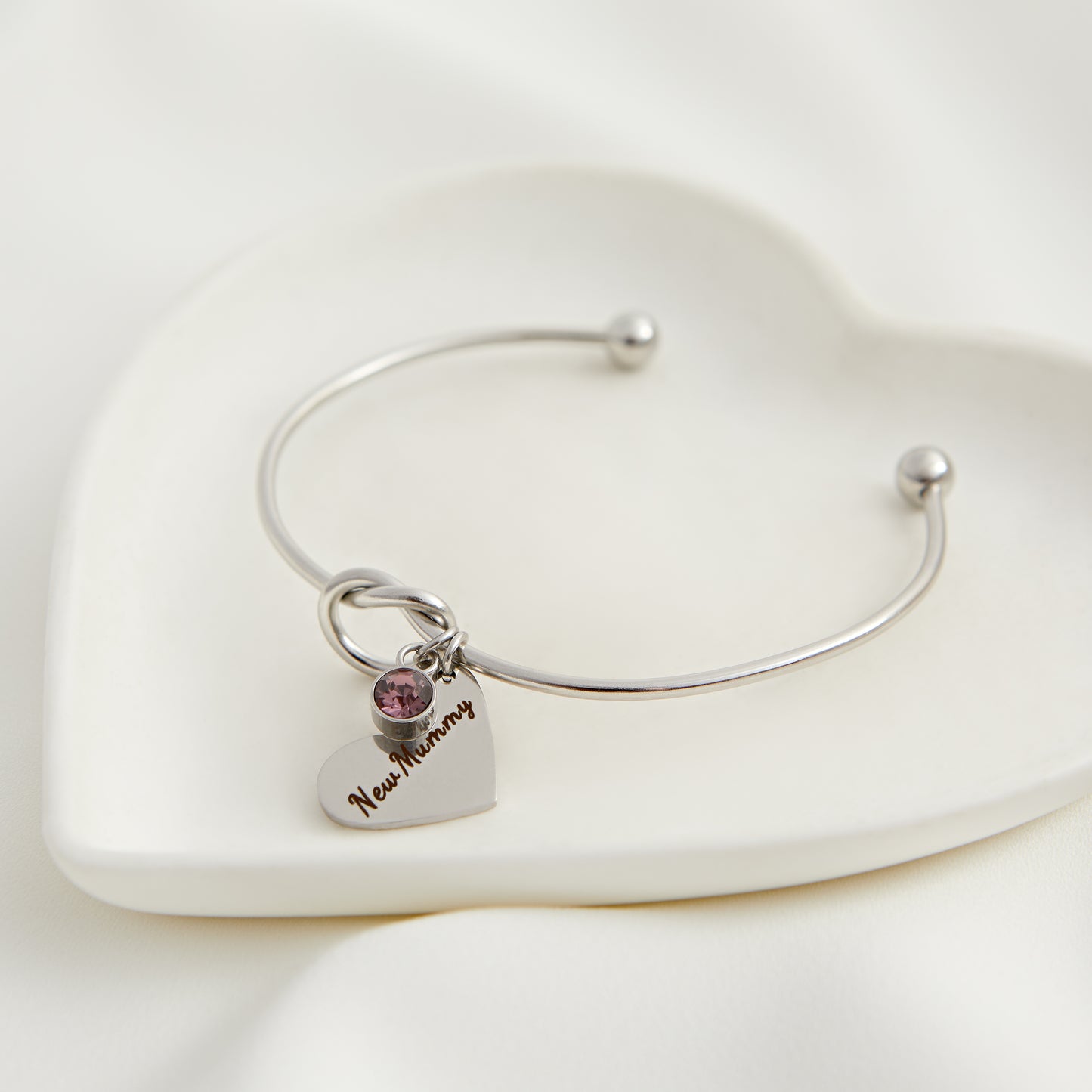 Personalised Heart Knot Gemstone Bangle