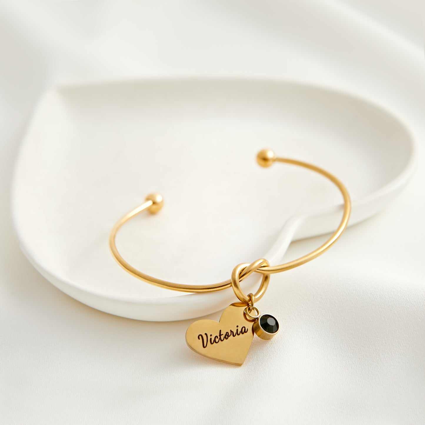 Personalised Heart Knot Gemstone Bangle