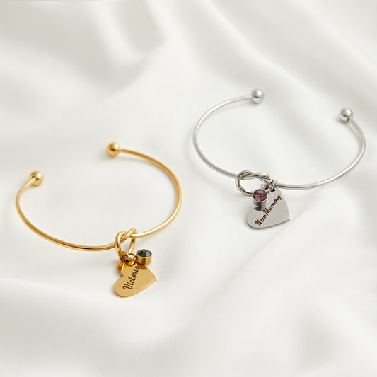 Personalised Heart Knot Gemstone Bangle