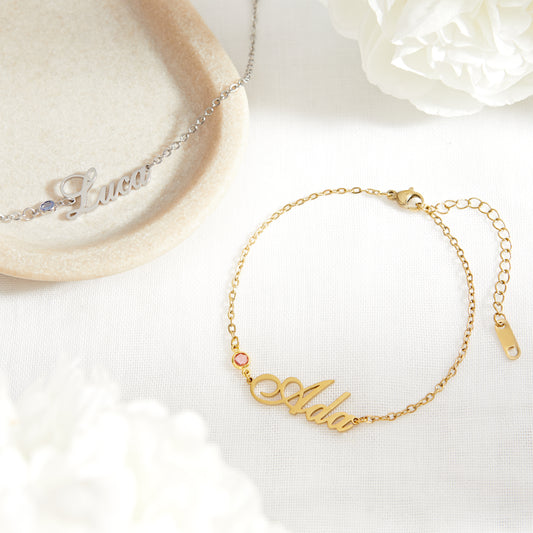 Personalised Womens Name And Gemstone Bracelet