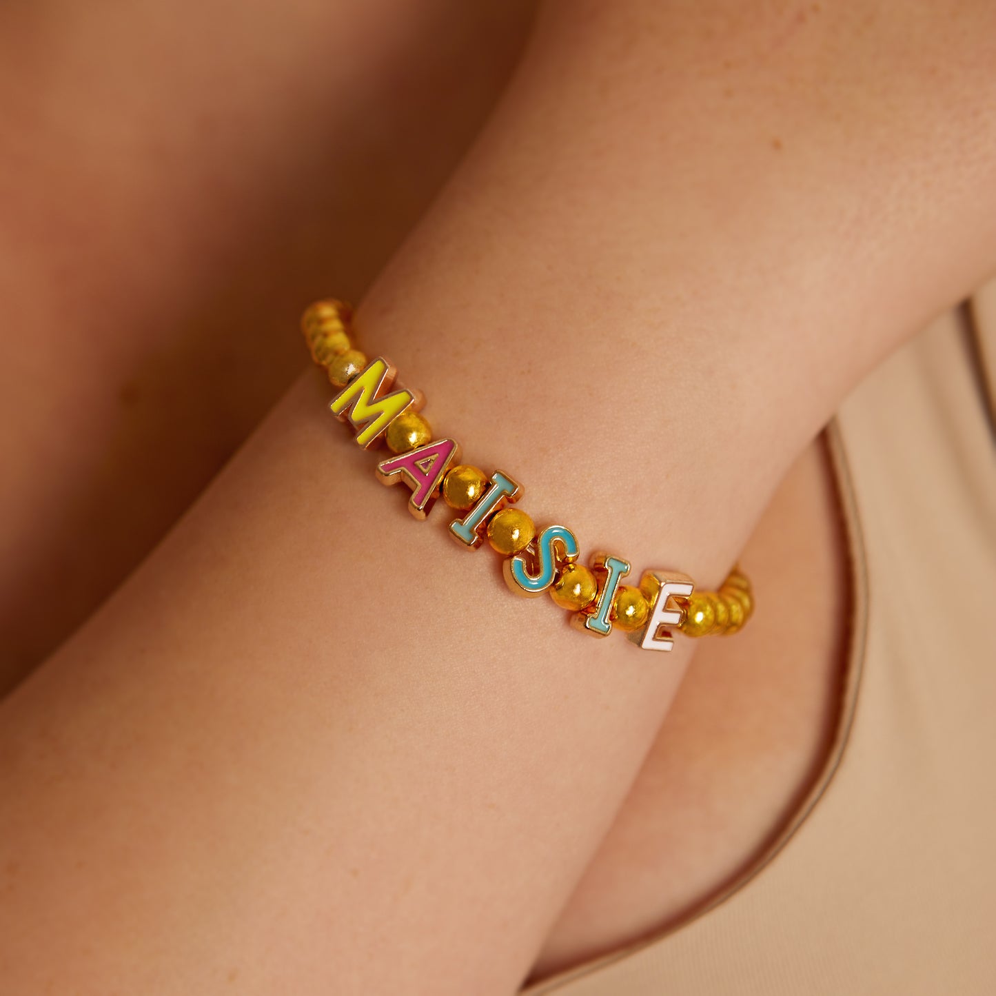 Personalised Gold Ball Colourful Bracelet