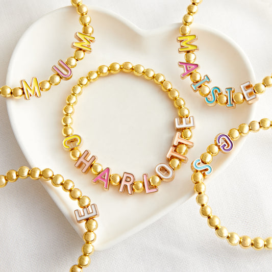 Personalised Gold Ball Colourful Bracelet