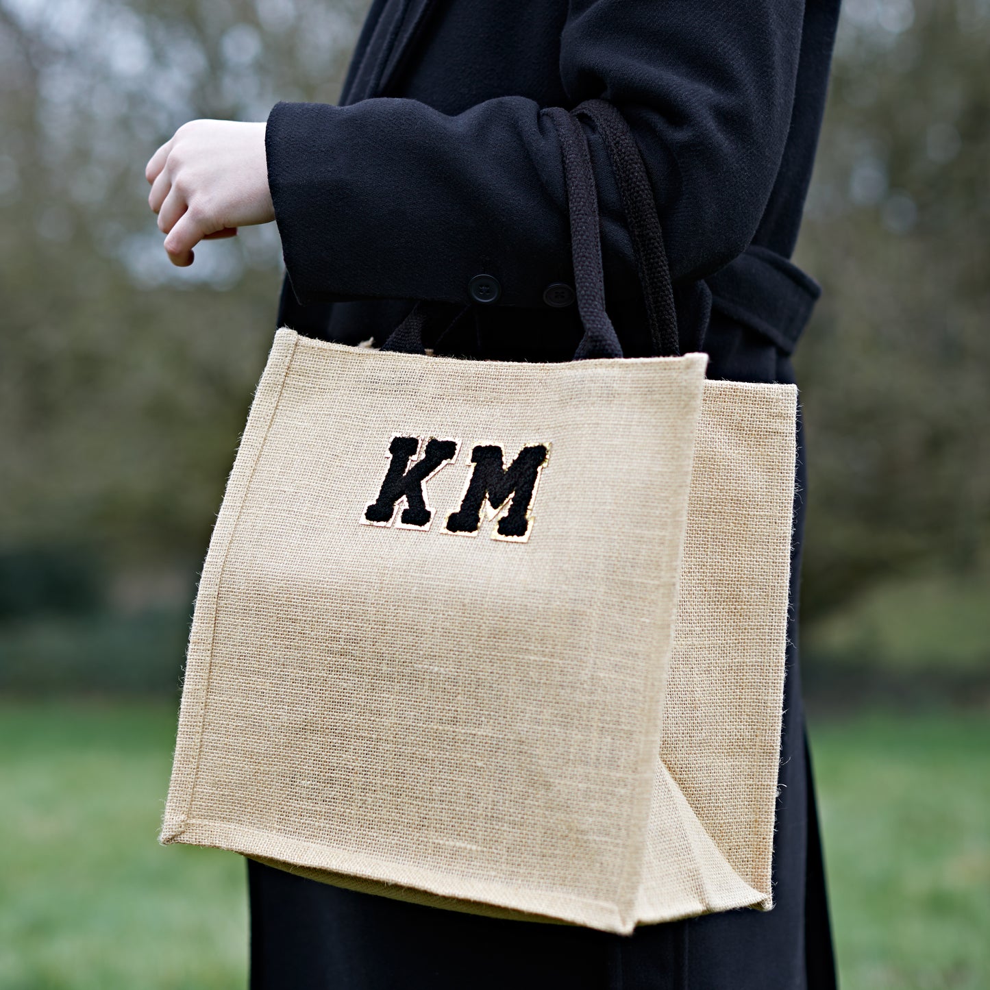 Personalised Patch Square Jute Lunch Bridesmaid Top Handle Gift Bag