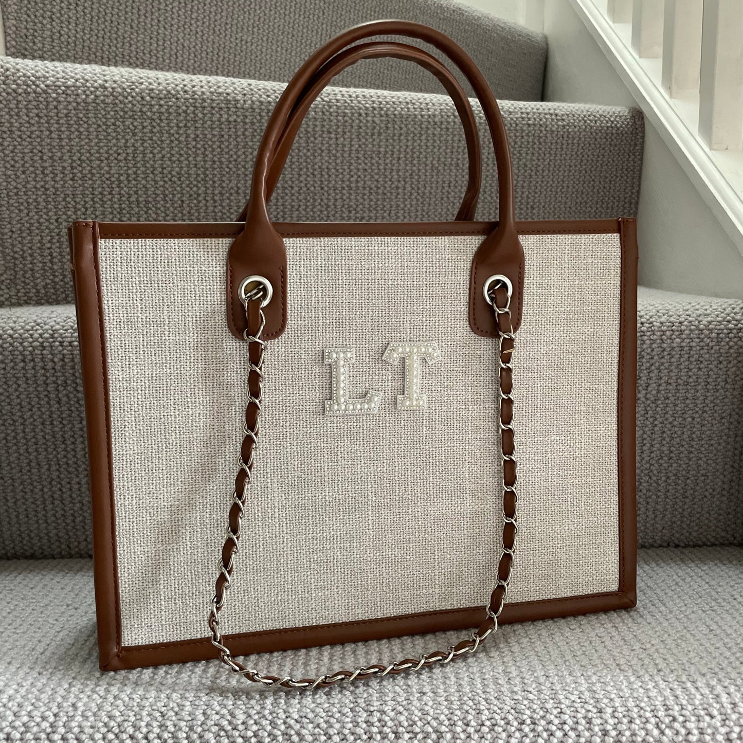 Personalised Square Large Chain Initial Tote Bags