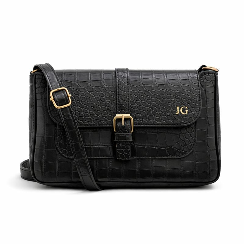 Personalised CATHERINE Croc Buckle Satchel Cross Body Bag