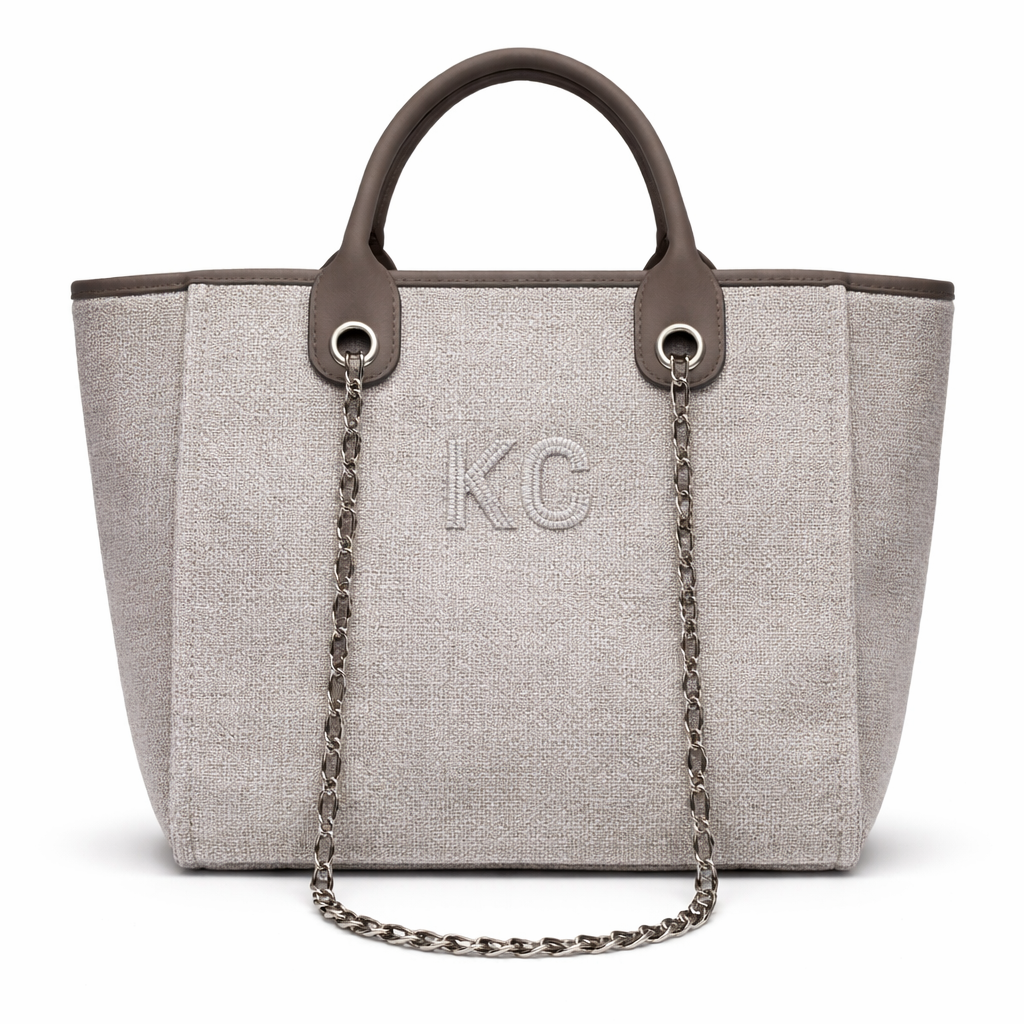 Personalised Silver Diamanté Large Initial Chain Tote Bag