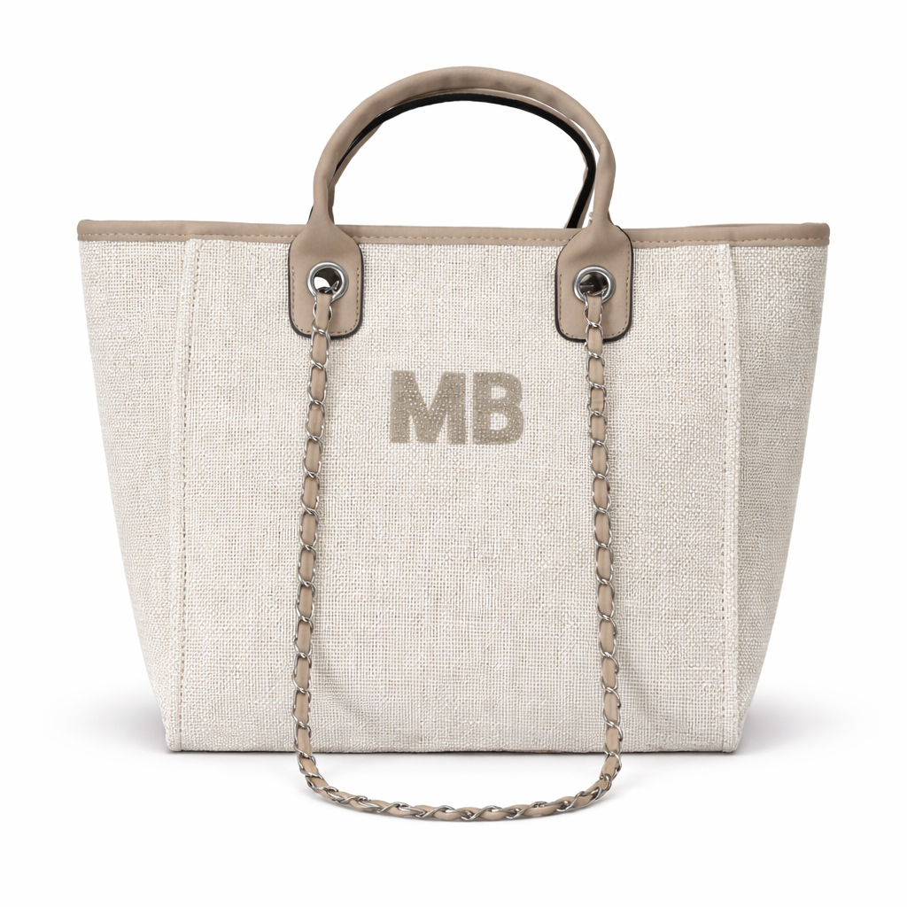 Personalised Silver Diamanté Large Initial Chain Tote Bag