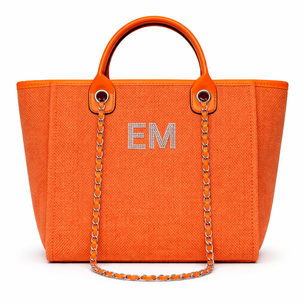 Personalised Silver Diamanté Large Initial Chain Tote Bag