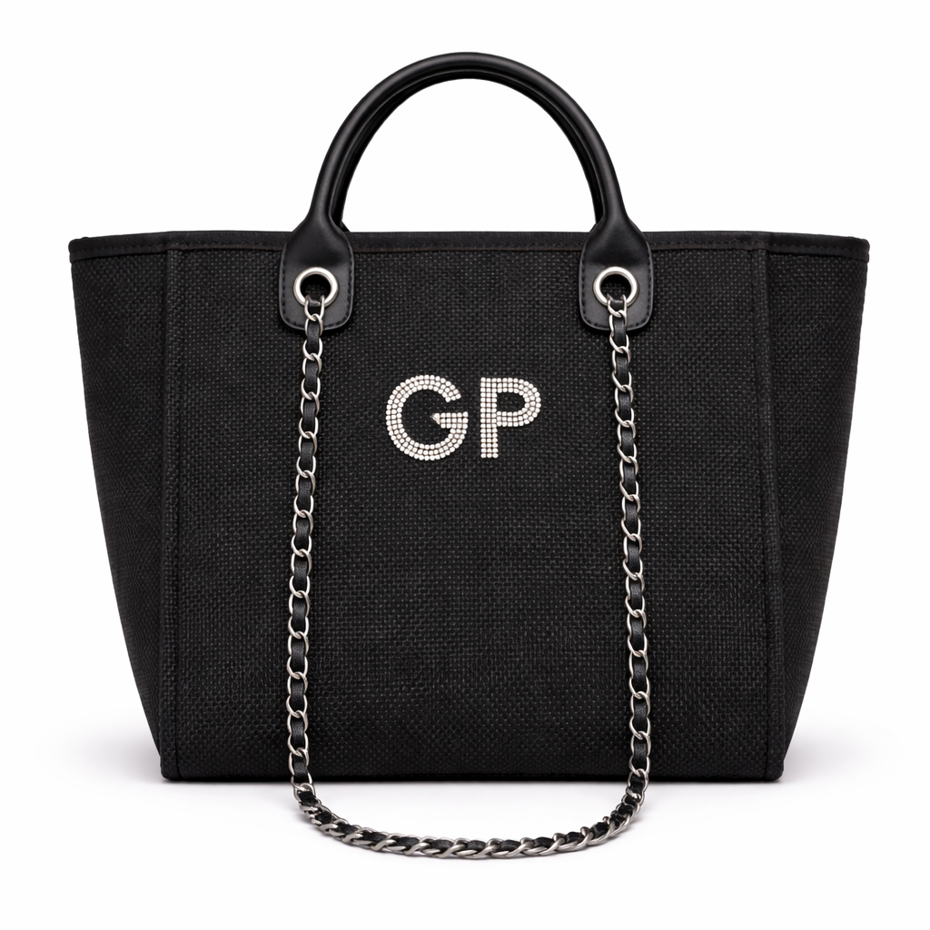Personalised Silver Diamanté Large Initial Chain Tote Bag