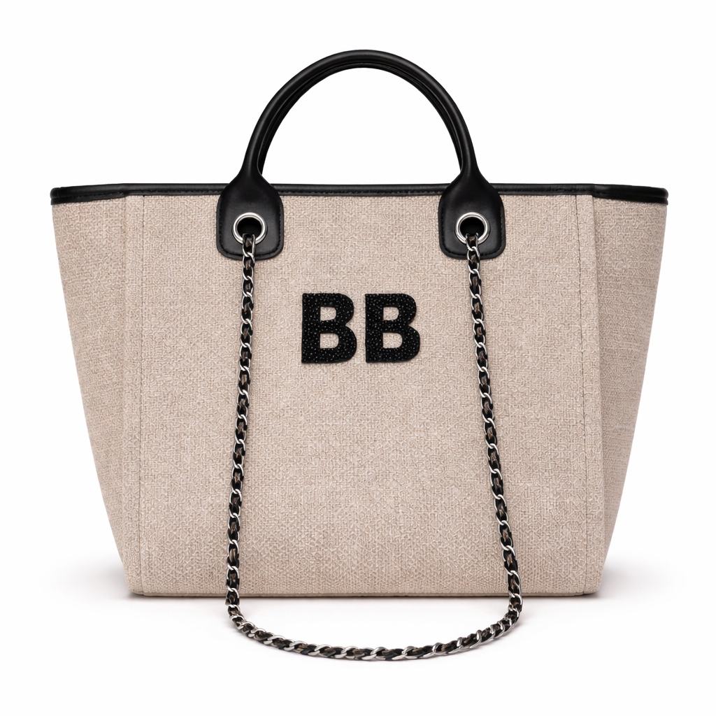 Personalised Black Crystal Large Initial Chain Tote Bags