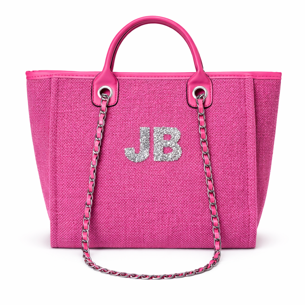 Personalised Silver Crystal Large Initial Chain Tote Bags
