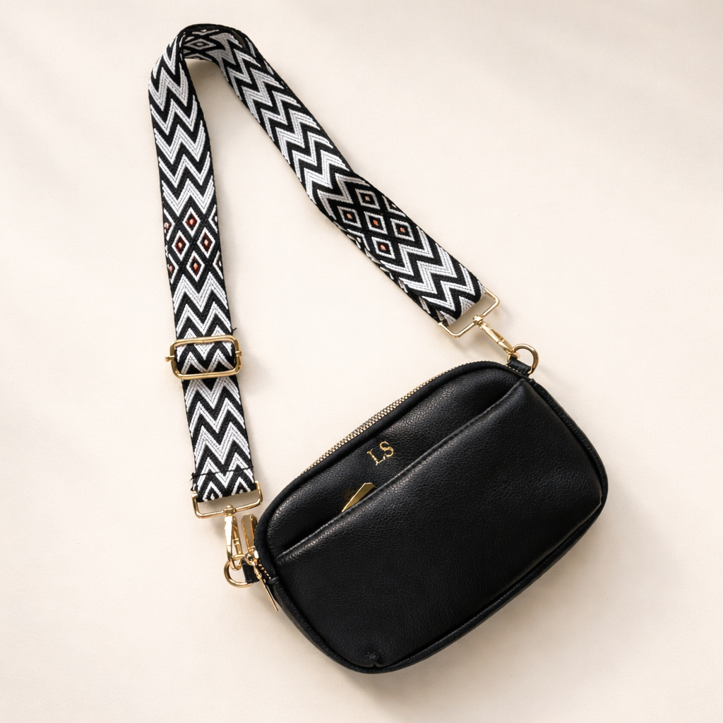 Personalised LOLA Embossed Faux Leather Chevron Cross Body Bag