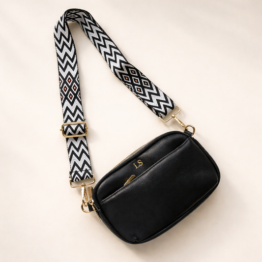 Personalised LOLA Embossed Faux Leather Chevron Cross Body Bag