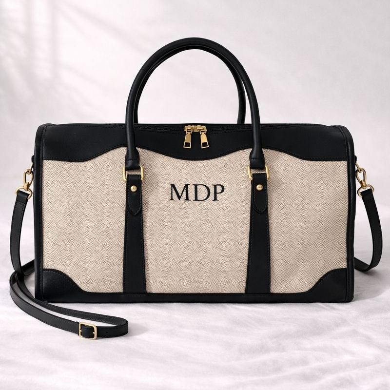 Personalised LILY Canvas & Faux Leather Overnight duffle bag