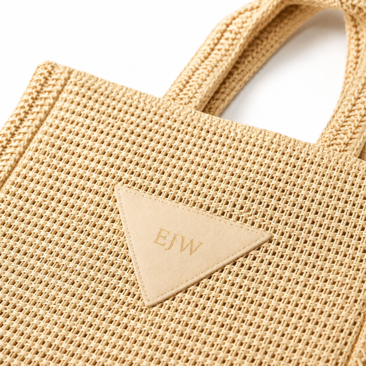 Personalised triangle straw and faux leather beach tote bag | Cloth'N'Card
