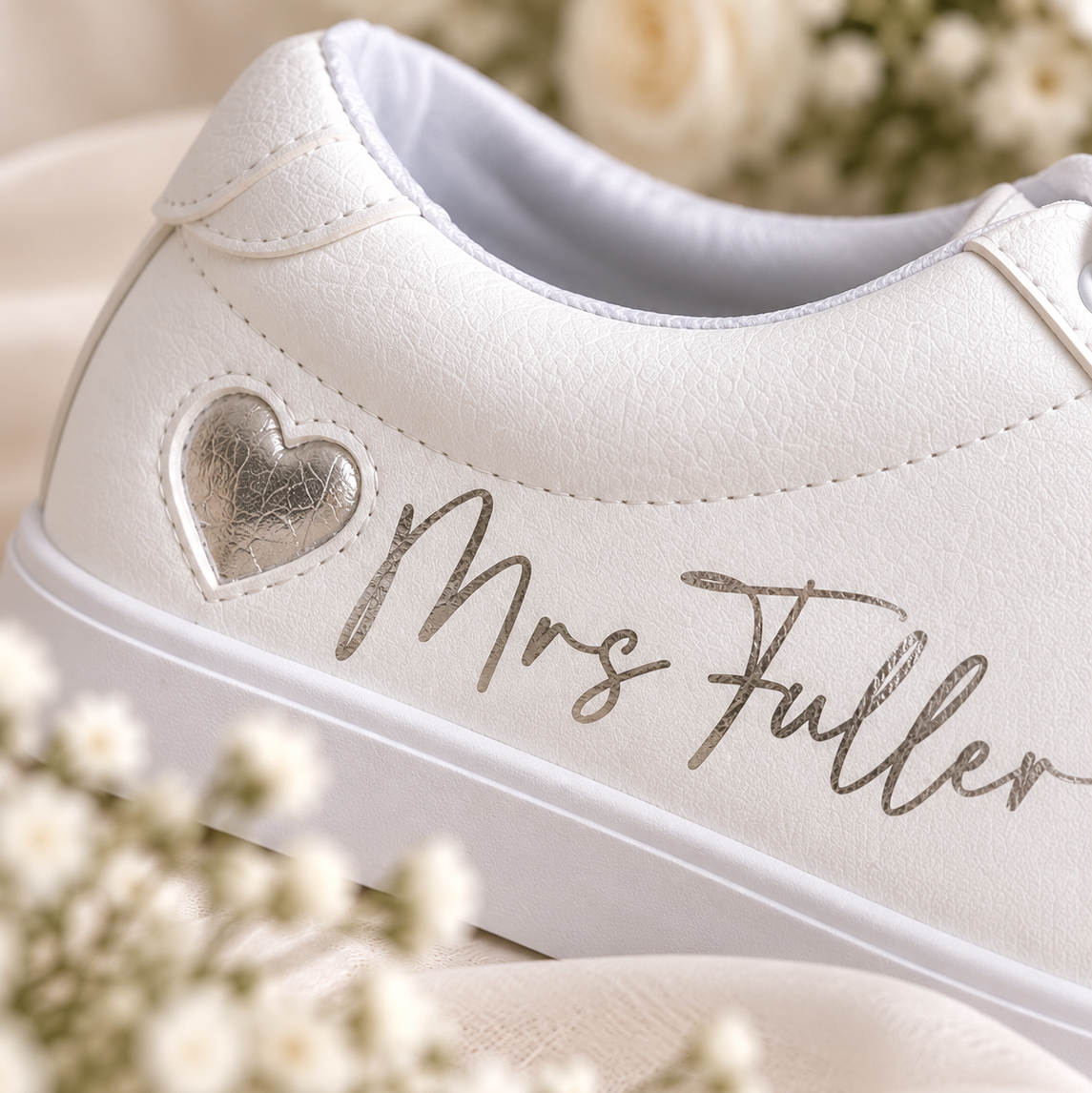 Personalised White Heart Lace Up Trainers