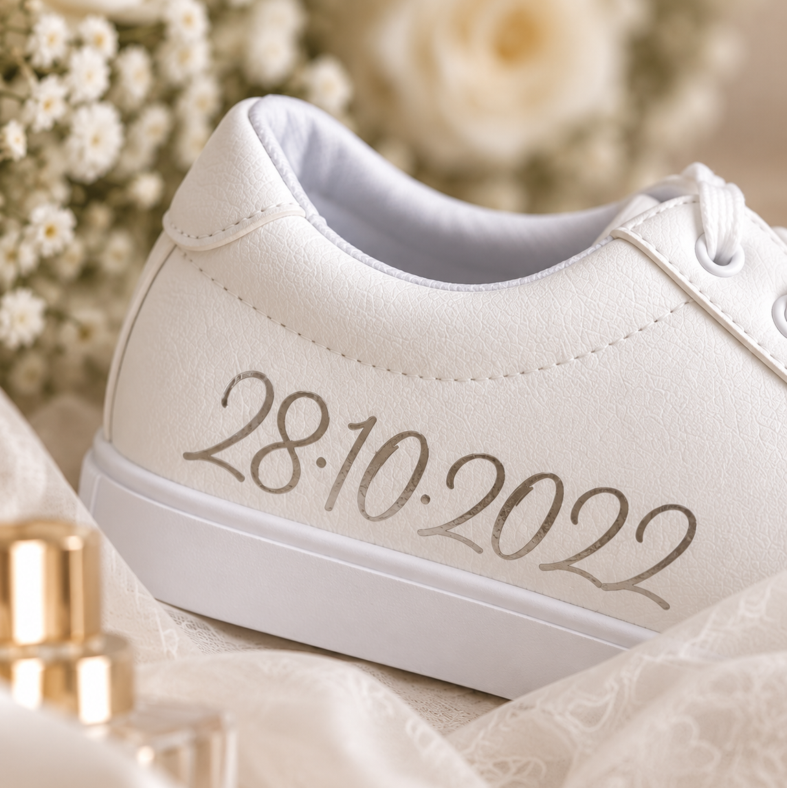 Personalised White Heart Lace Up Trainers