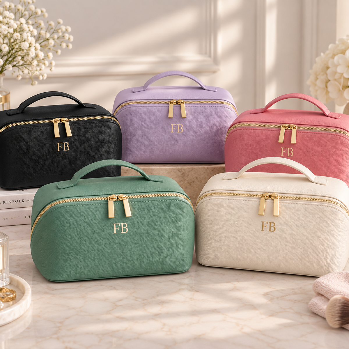 Personalised Large Saffiano Flat Lay Cosmetic Case