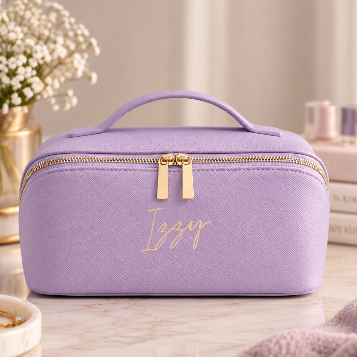 Personalised Large Saffiano Flat Lay Cosmetic Case