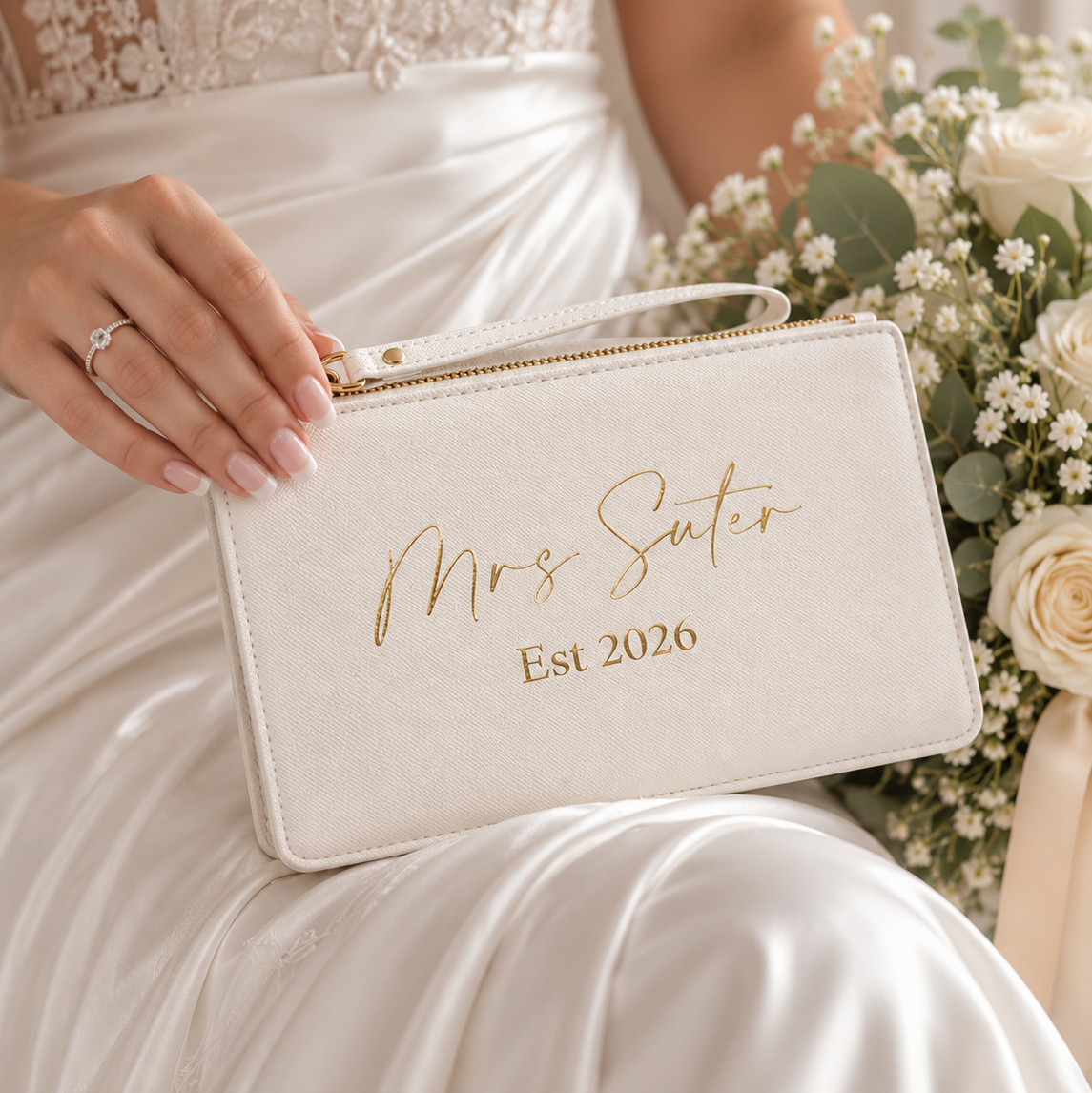 Personalised 'Mrs To Be' Saffiano Wristlet Bag