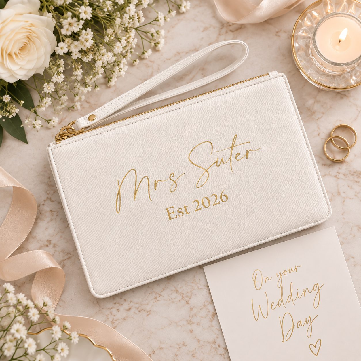 Personalised 'Mrs To Be' Saffiano Wristlet Bag