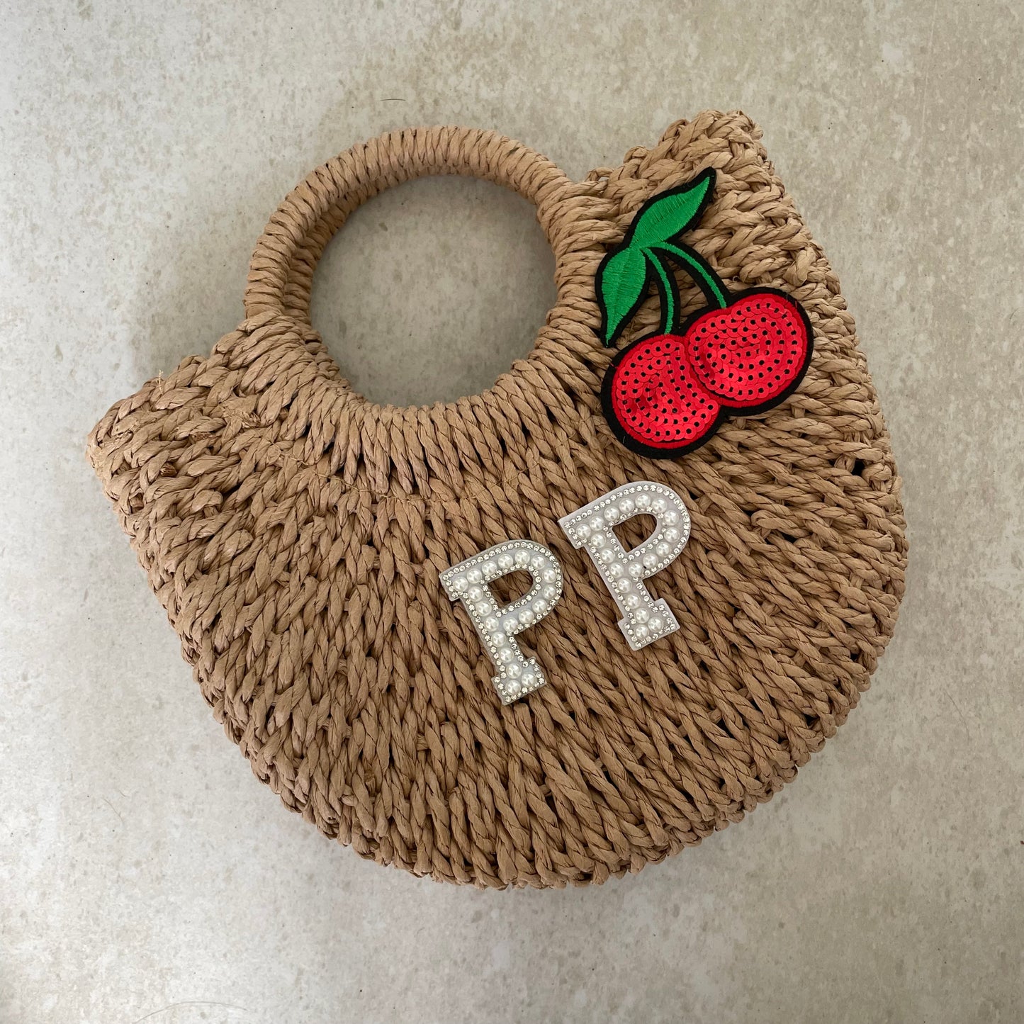 Personalised ADA Cherry Straw Basket Bag