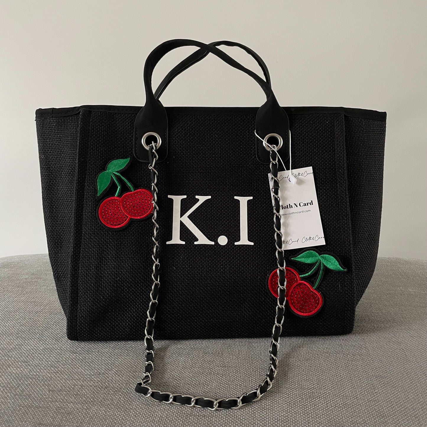 Personalised Cherry Large Chain Initial Tote Bags