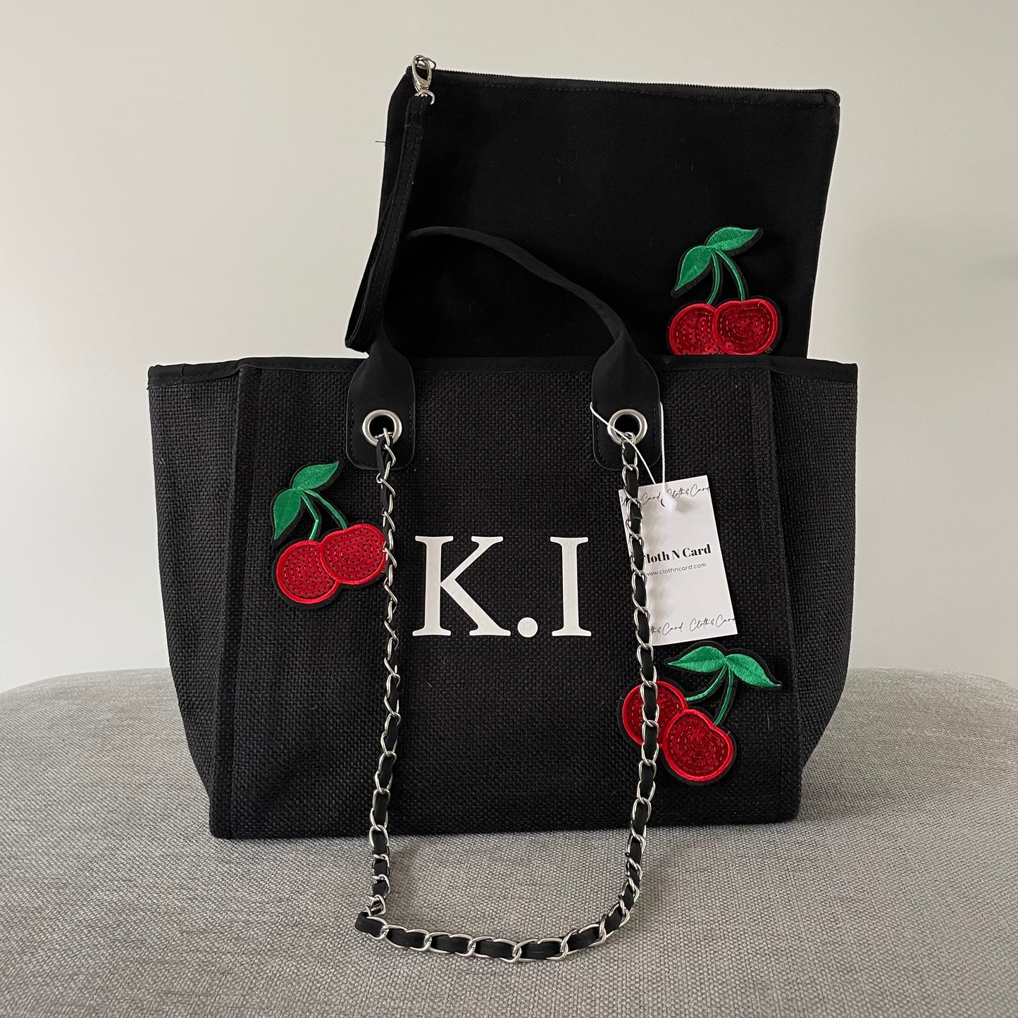 Personalised Cherry Large Chain Initial Tote Bags