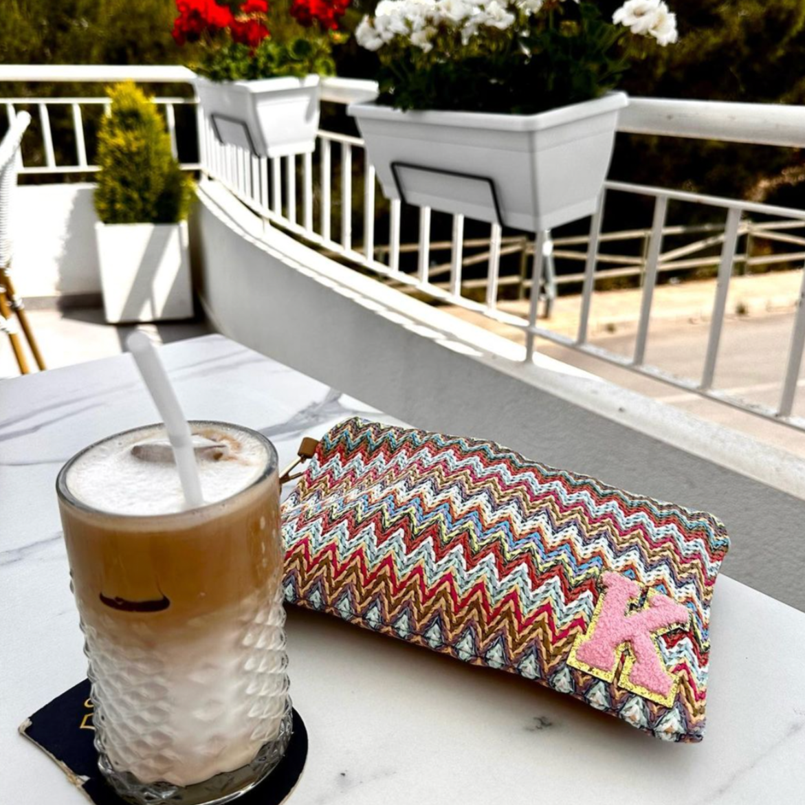 Personalised Chevron Zig Zag Pouch Clutch Patch Toiletry Makeup Cosmetic Bag