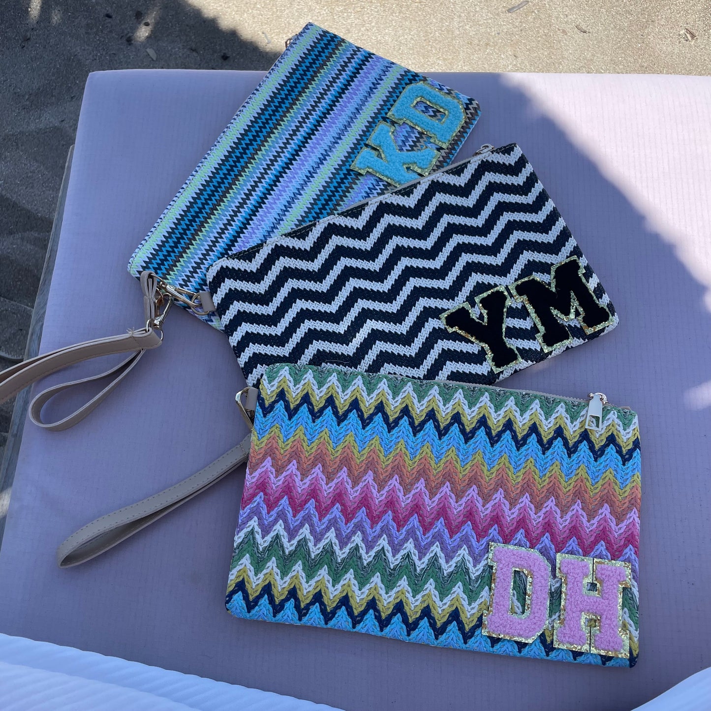 Personalised Chevron Zig Zag Pouch Clutch Patch Toiletry Makeup Cosmetic Bag