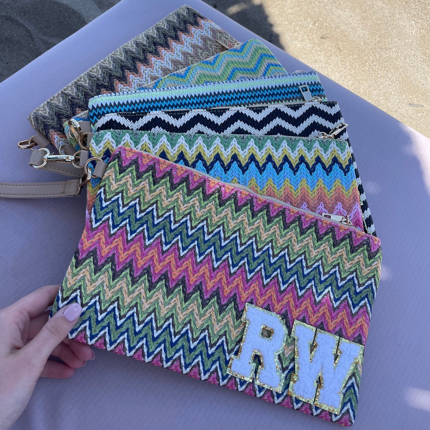 Personalised Chevron Zig Zag Pouch Clutch Patch Toiletry Makeup Cosmetic Bag