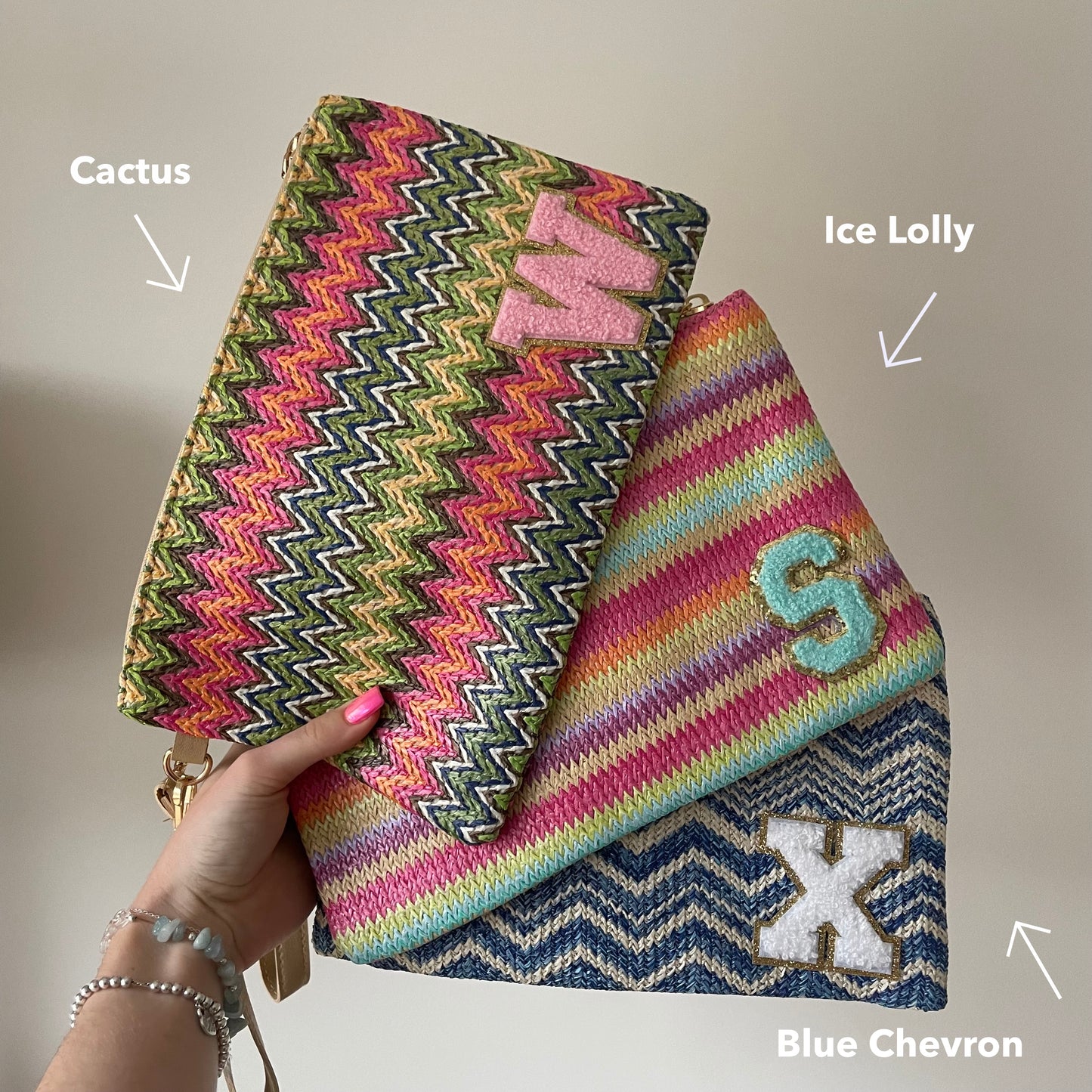 Personalised Chevron Zig Zag Pouch Clutch Patch Toiletry Makeup Cosmetic Bag