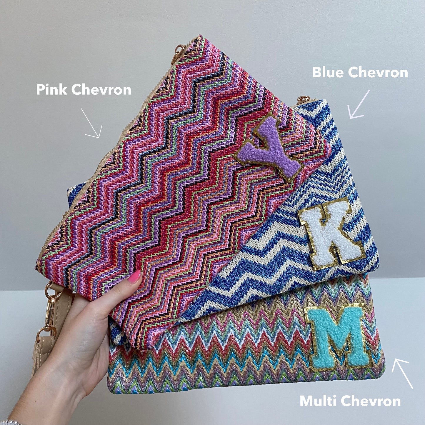 Personalised Chevron Zig Zag Pouch Clutch Patch Toiletry Makeup Cosmetic Bag