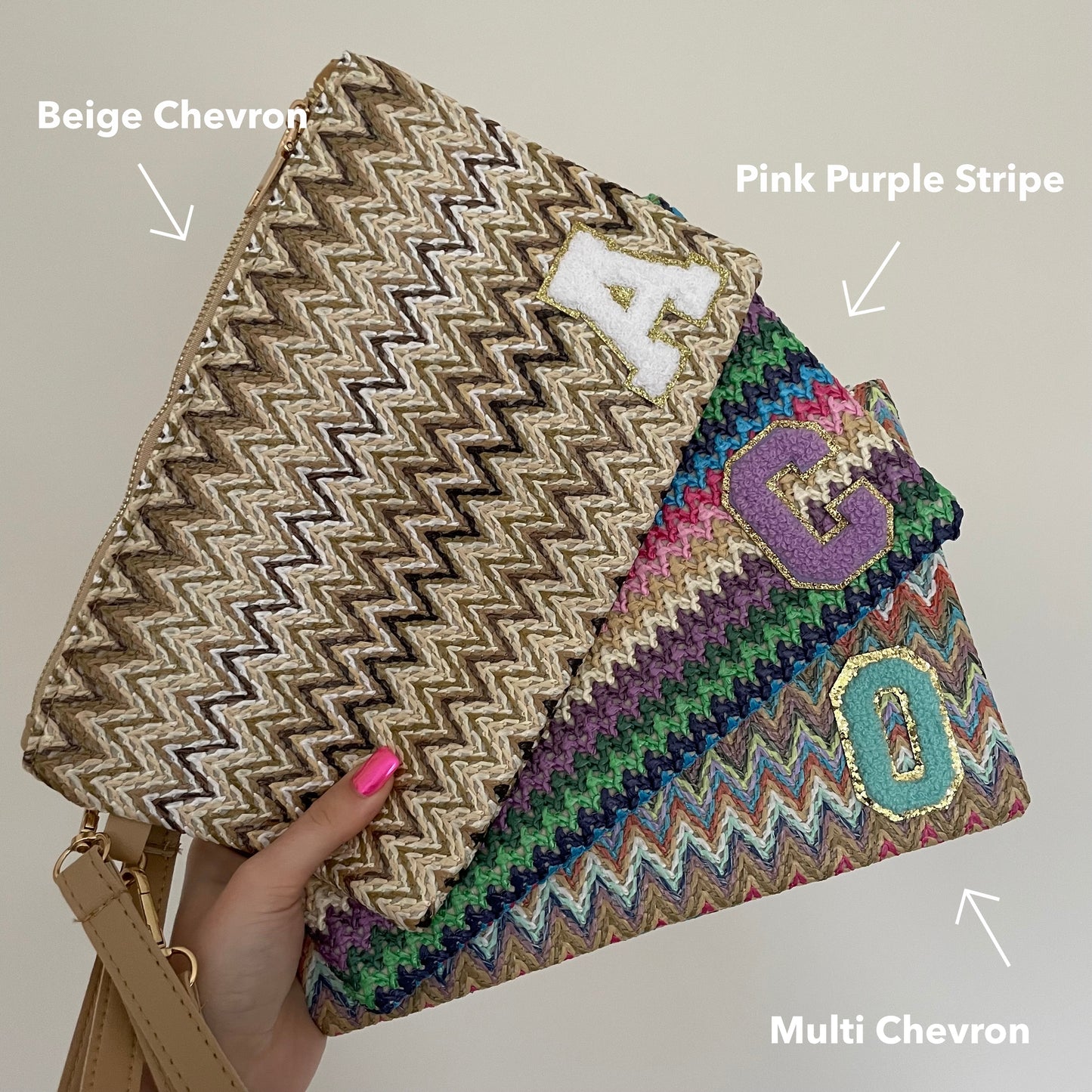 Personalised Chevron Zig Zag Pouch Clutch Patch Toiletry Makeup Cosmetic Bag