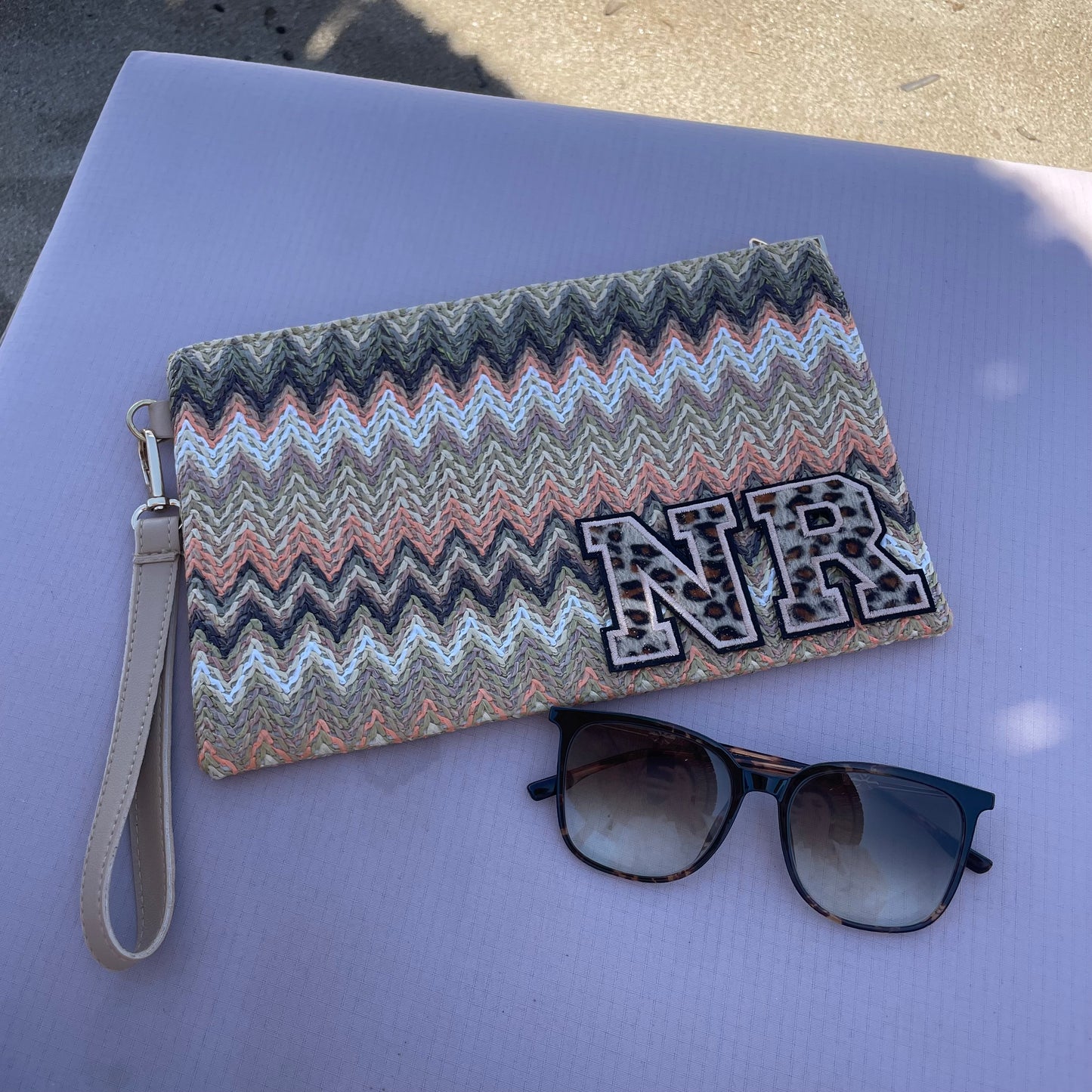 Personalised Chevron Zig Zag Pouch Clutch Patch Toiletry Makeup Cosmetic Bag