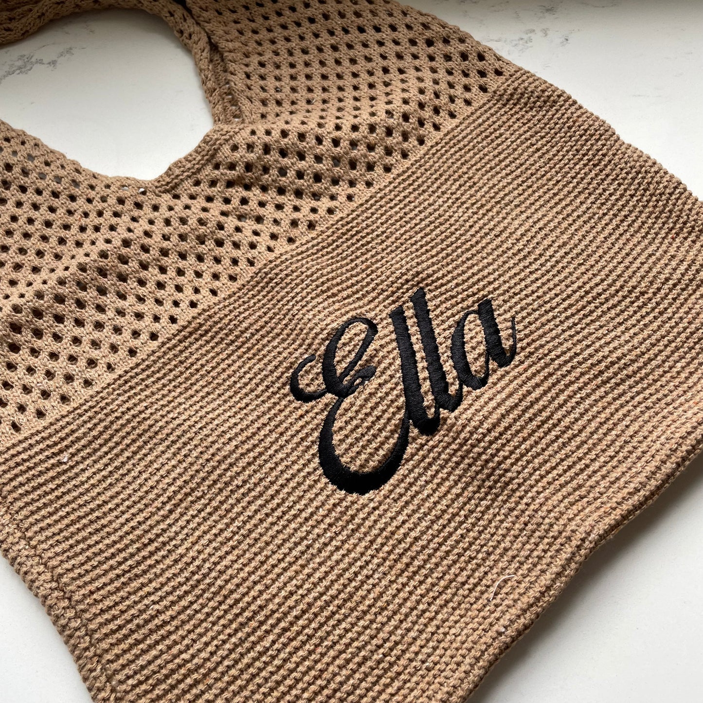 Personalised Embroidered Crotchet Net Shoulder Tote Bag
