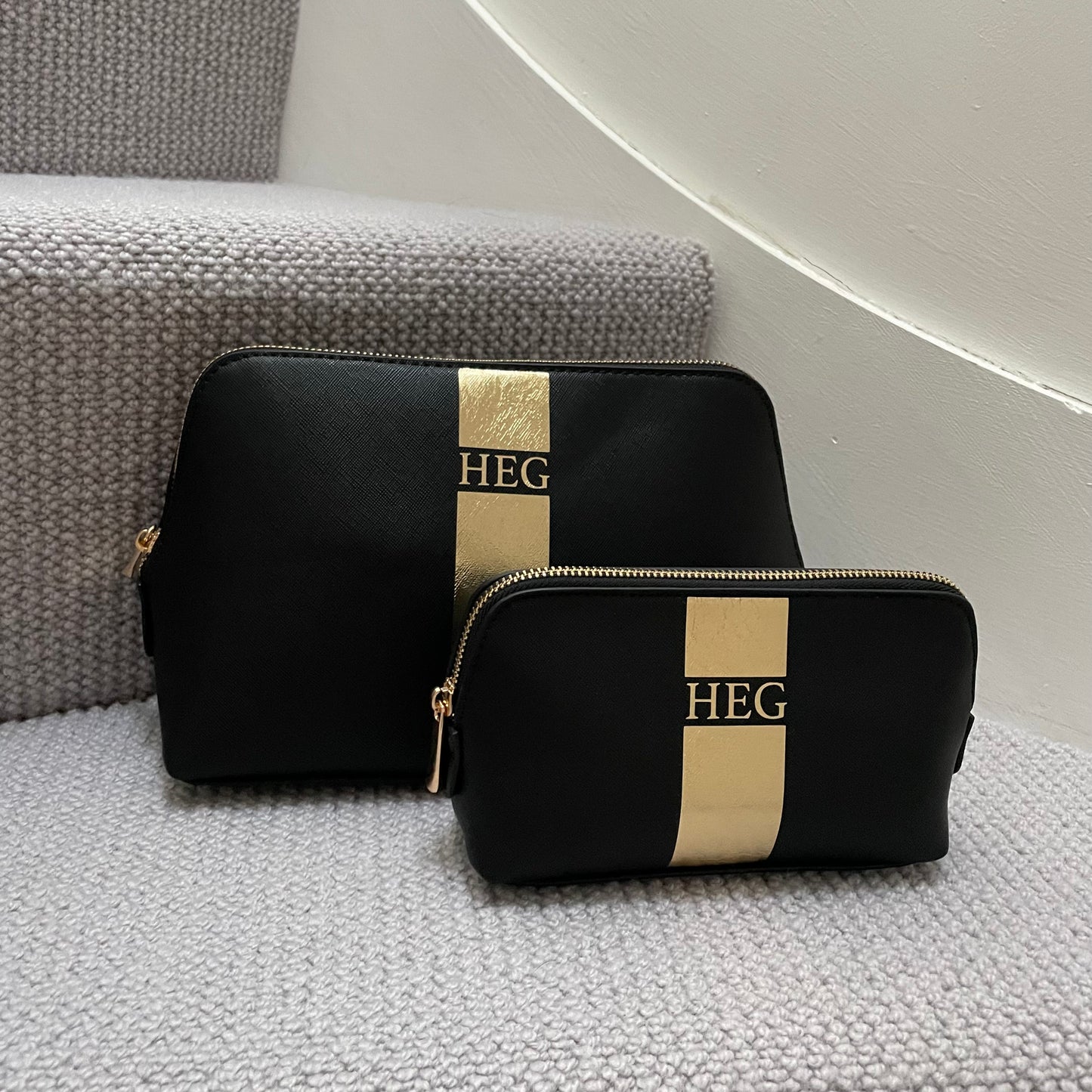 Personalised Stripe Saffiano Leather Cosmetic Makeup Toiletry Bag