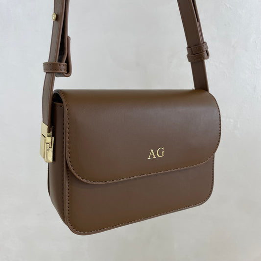 Personalised CORA 2-in-1 Brown Smooth Faux Leather Cross Body Shoulder Bag