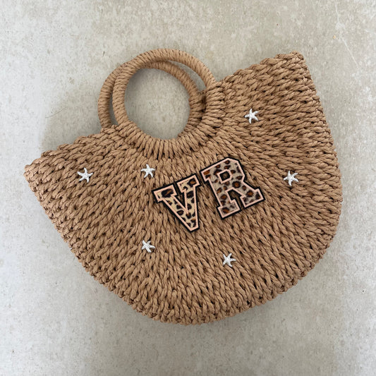 Personalised ADA Silver Starfish Straw Half Moon Semi Circle Basket Drawstring Bag