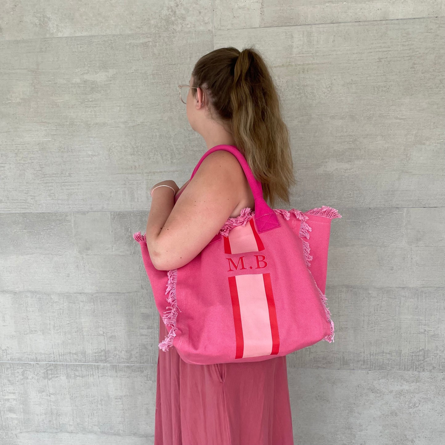 Personalised ANNIE Stripe Fringe Shoulder Tote Beach Bag