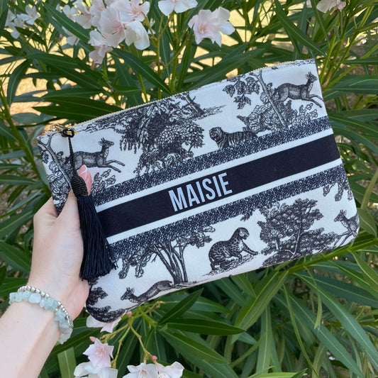 Personalised Tropical Tassel Zip Clutch Pouch