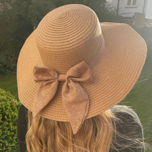 Personalised Bow Initial Monogram Beach Summer Fedora Sun Hat Straw Hat