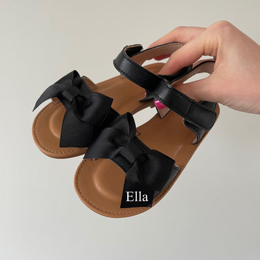 Personalised Childrens Black Bow Summer Sandals