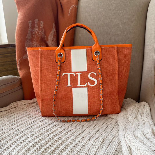 Personalised Stripe Chain Large Initial Tote Bags