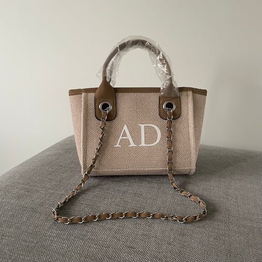 Personalised Canvas Mini Chain Initial Tote Shoulder Bags