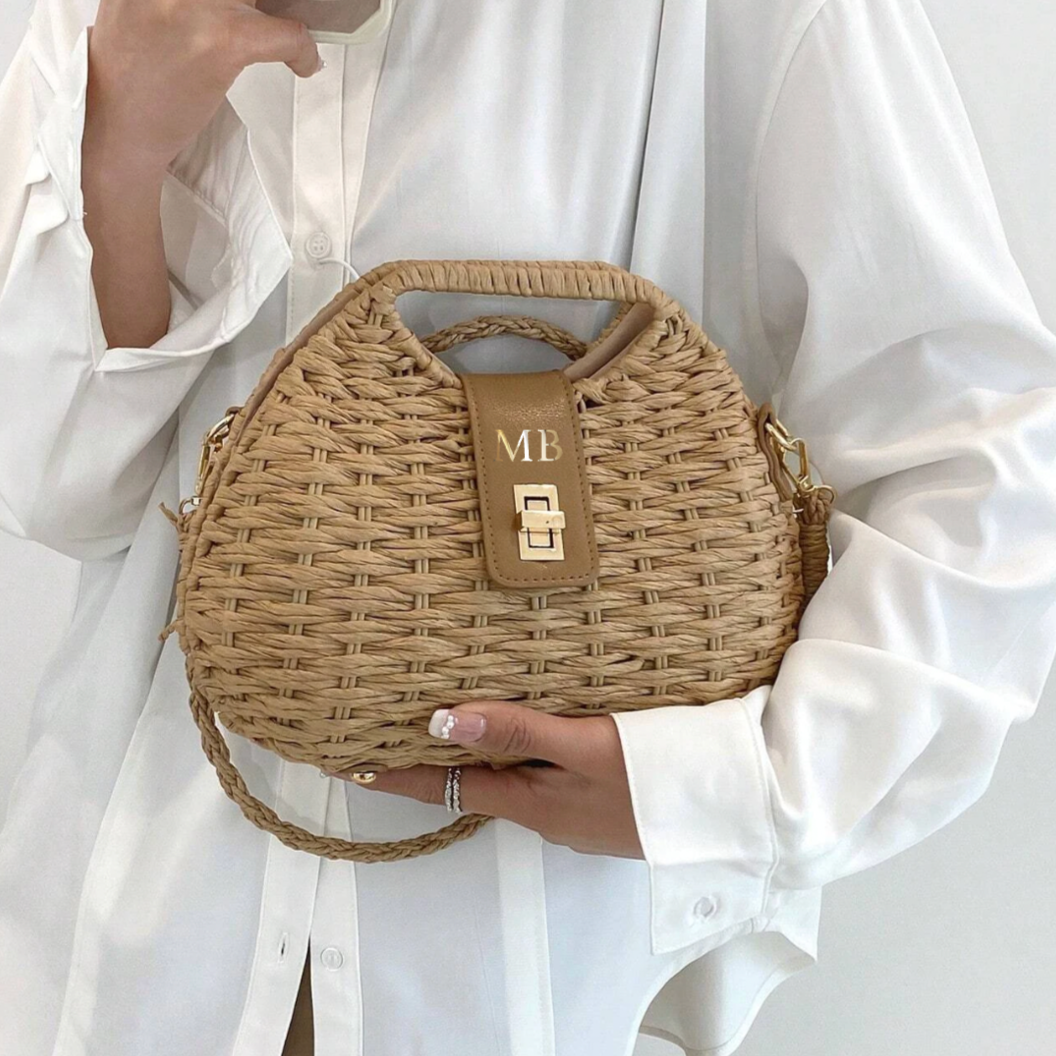 Personalised MAYA Wicker Woven Shoulder Cross Bag